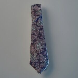 Silk Paisley Necktie Purple Teal 4" Wide Made in USA Italian Fabric